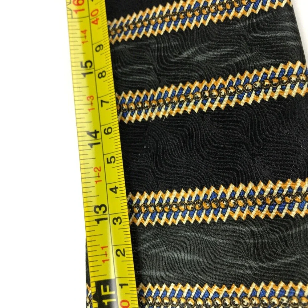 Metropolitan Museum Of Art Black Gray Blue Yellow Abstract Striped Silk Necktie